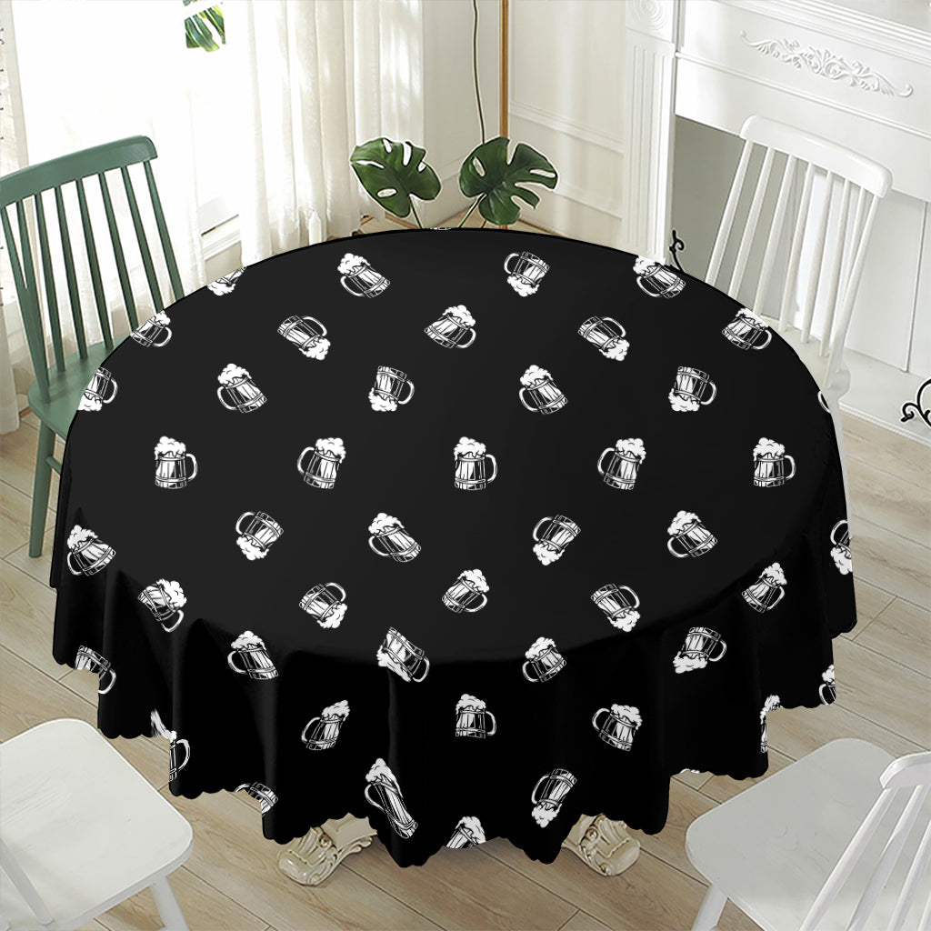 Black And White Beer Pattern Print Waterproof Round Tablecloth