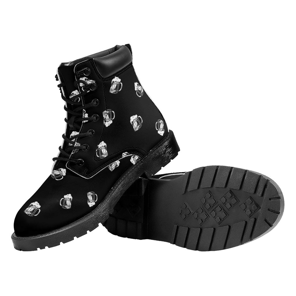 Black And White Beer Pattern Print Work Boots