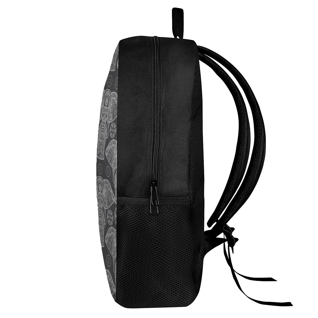 Black And White Boho Elephant Print 17 Inch Backpack