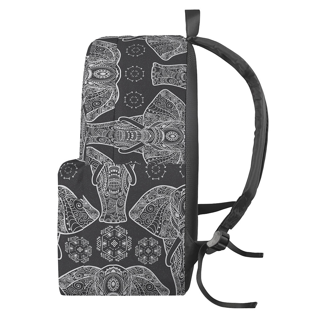 Black And White Boho Elephant Print Backpack