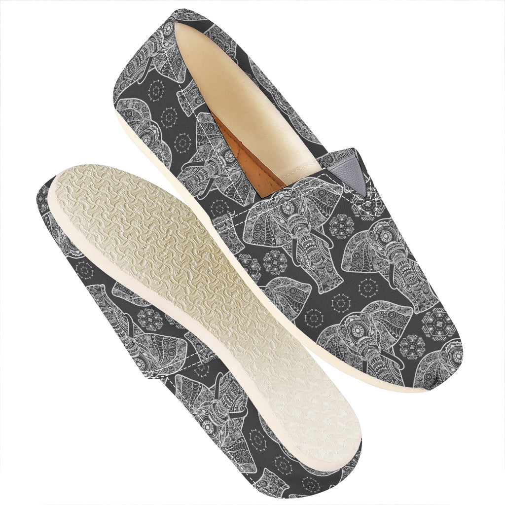 Black And White Boho Elephant Print Casual Shoes
