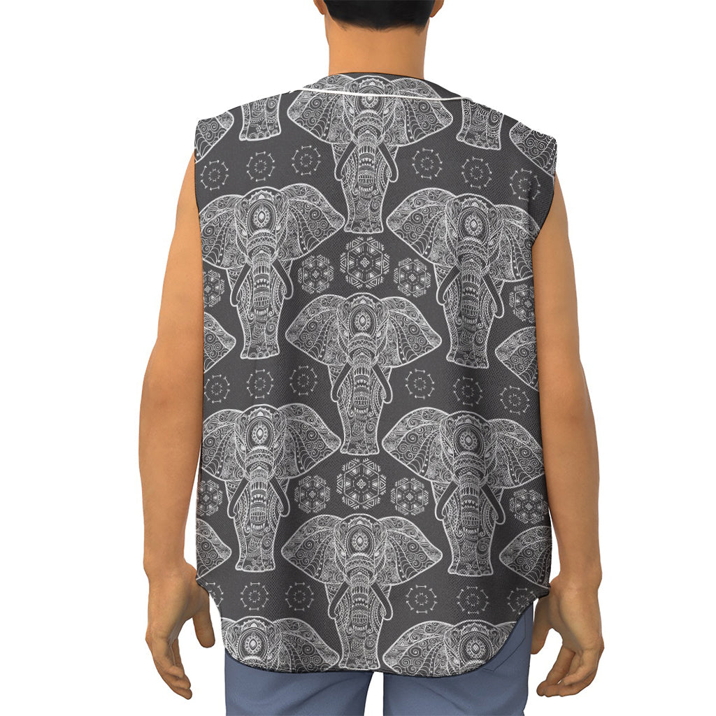 Black And White Boho Elephant Print Sleeveless Baseball Jersey