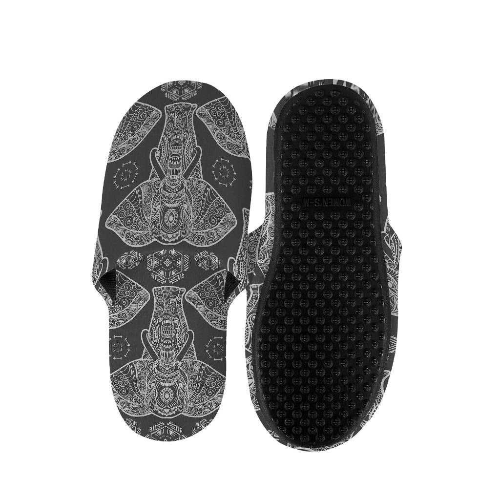 Black And White Boho Elephant Print Slippers