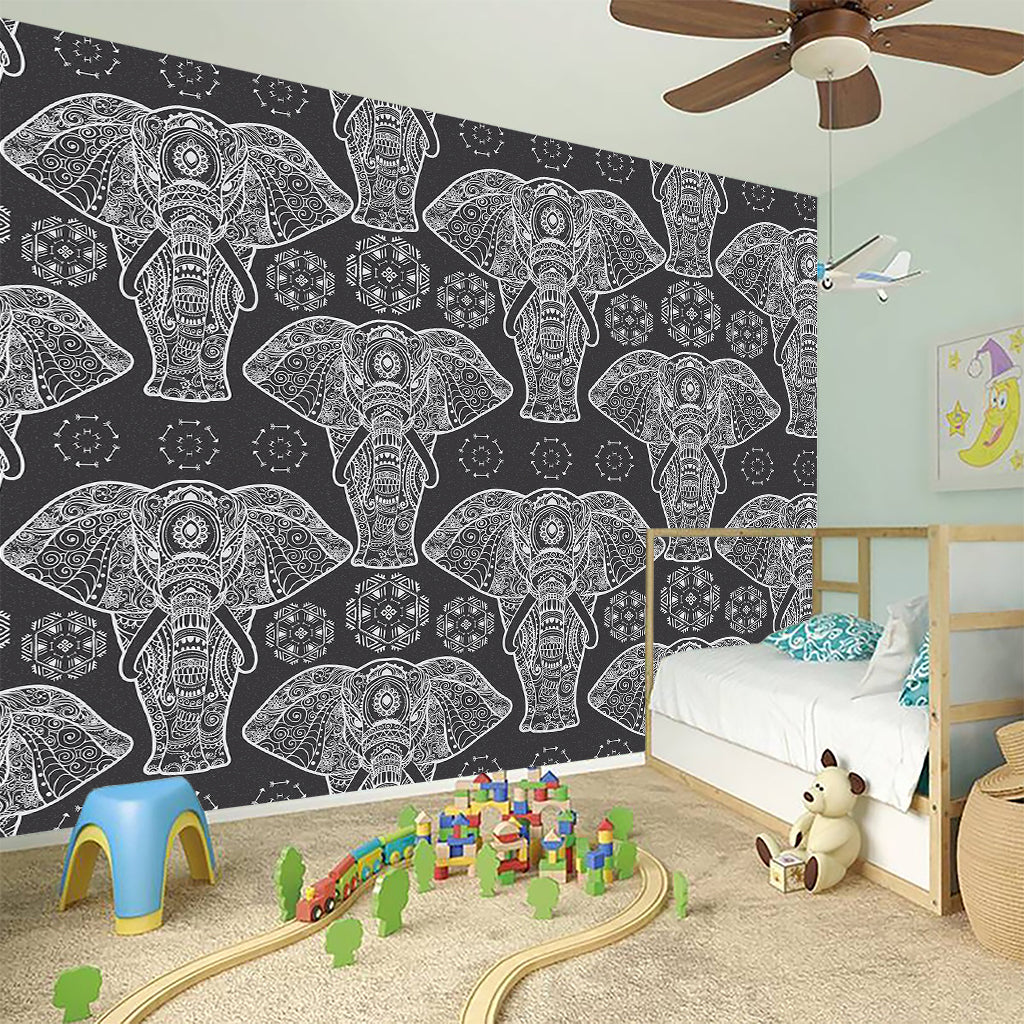 Black And White Boho Elephant Print Wall Sticker