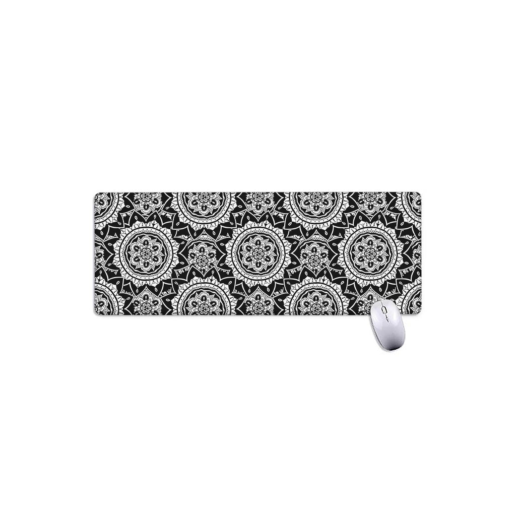 Black And White Boho Mandala Print Extended Mouse Pad