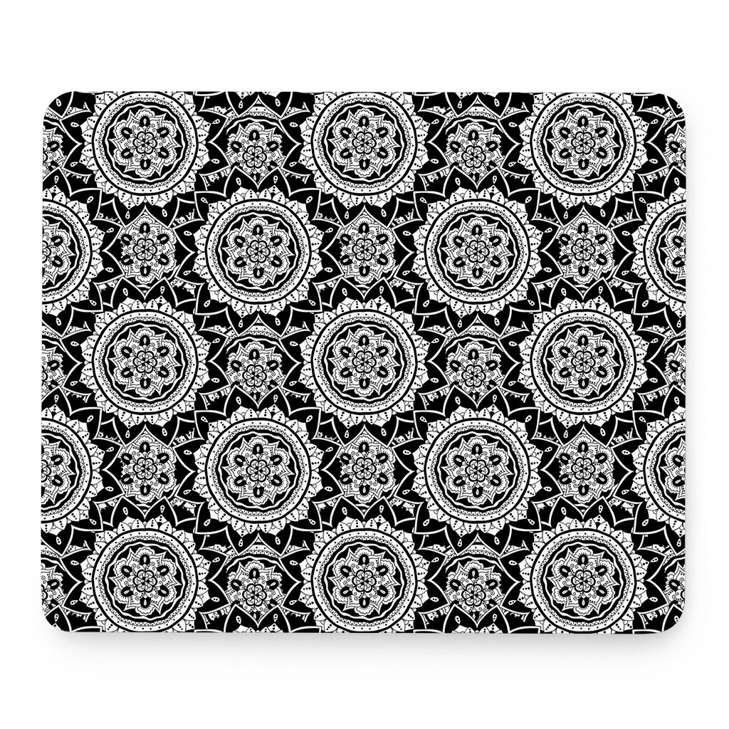 Black And White Boho Mandala Print Mouse Pad