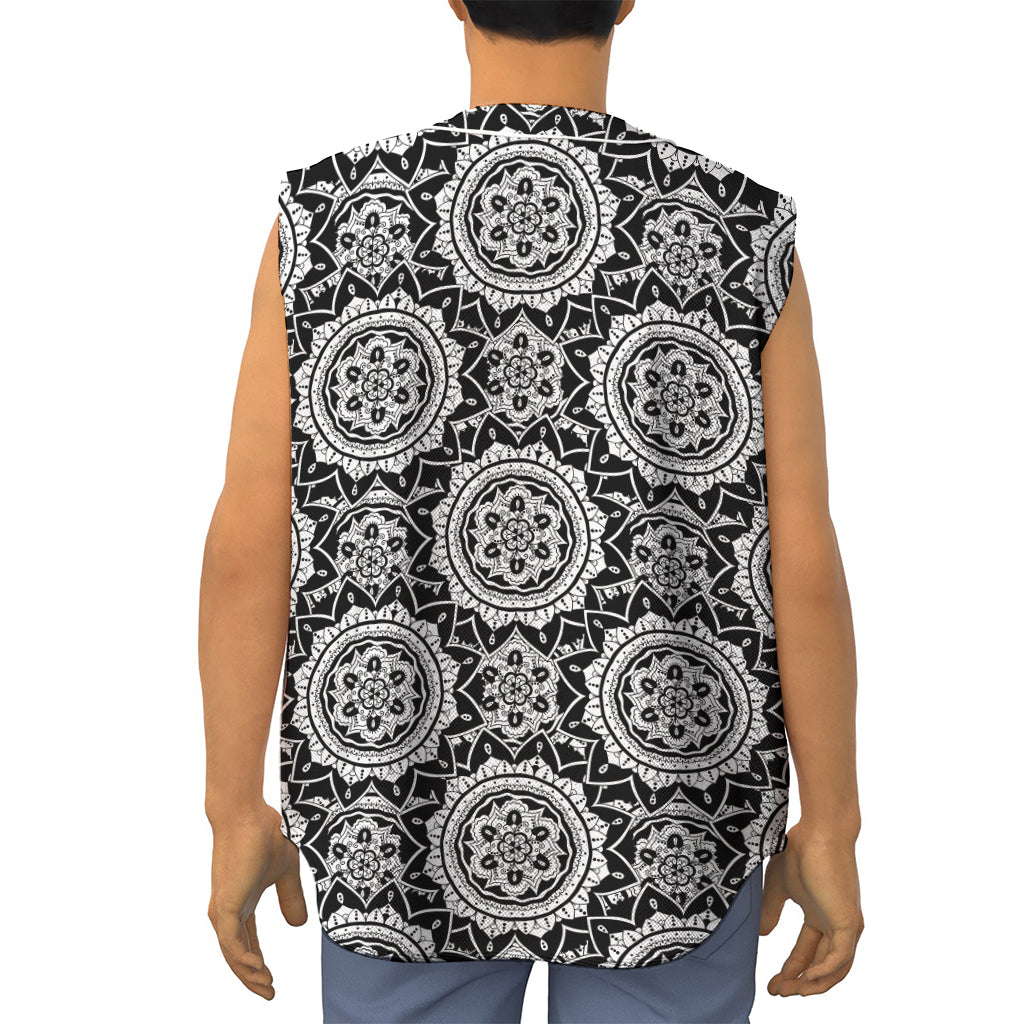 Black And White Boho Mandala Print Sleeveless Baseball Jersey