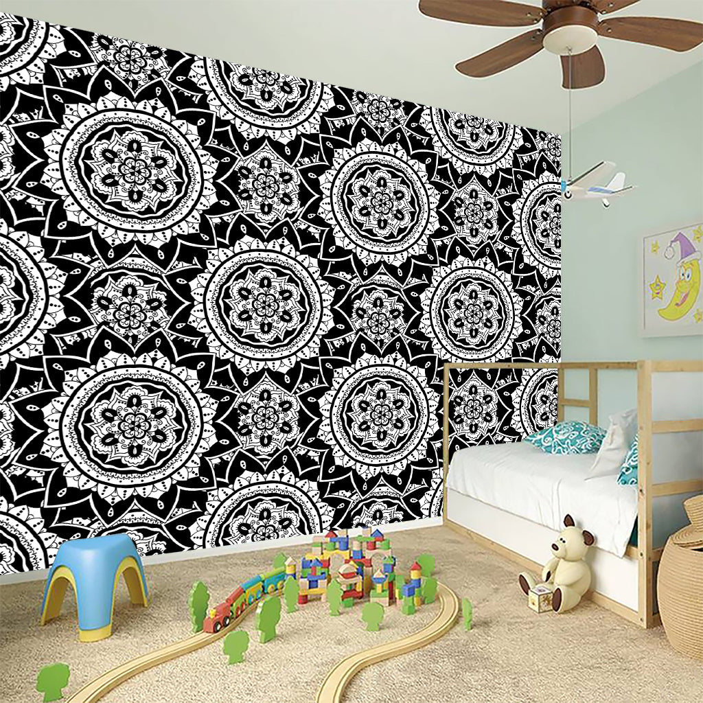 Black And White Boho Mandala Print Wall Sticker