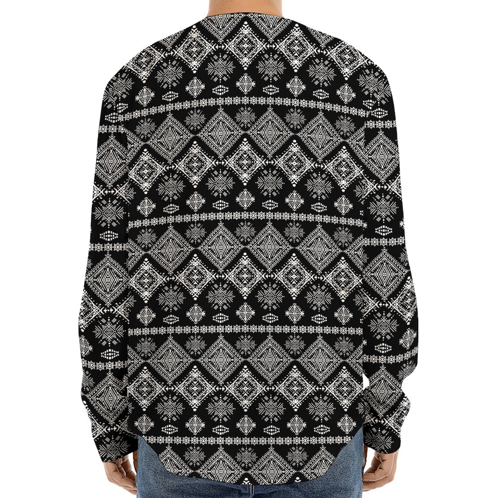 Black And White Boho Tribal Print Long Sleeve Baseball Jersey