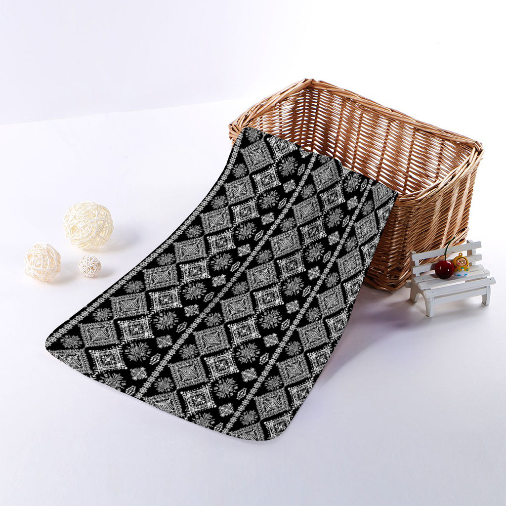 Black And White Boho Tribal Print Towel