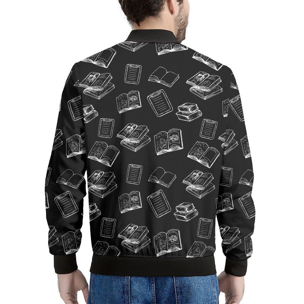 Black And White Books Pattern Print Men's Bomber Jacket