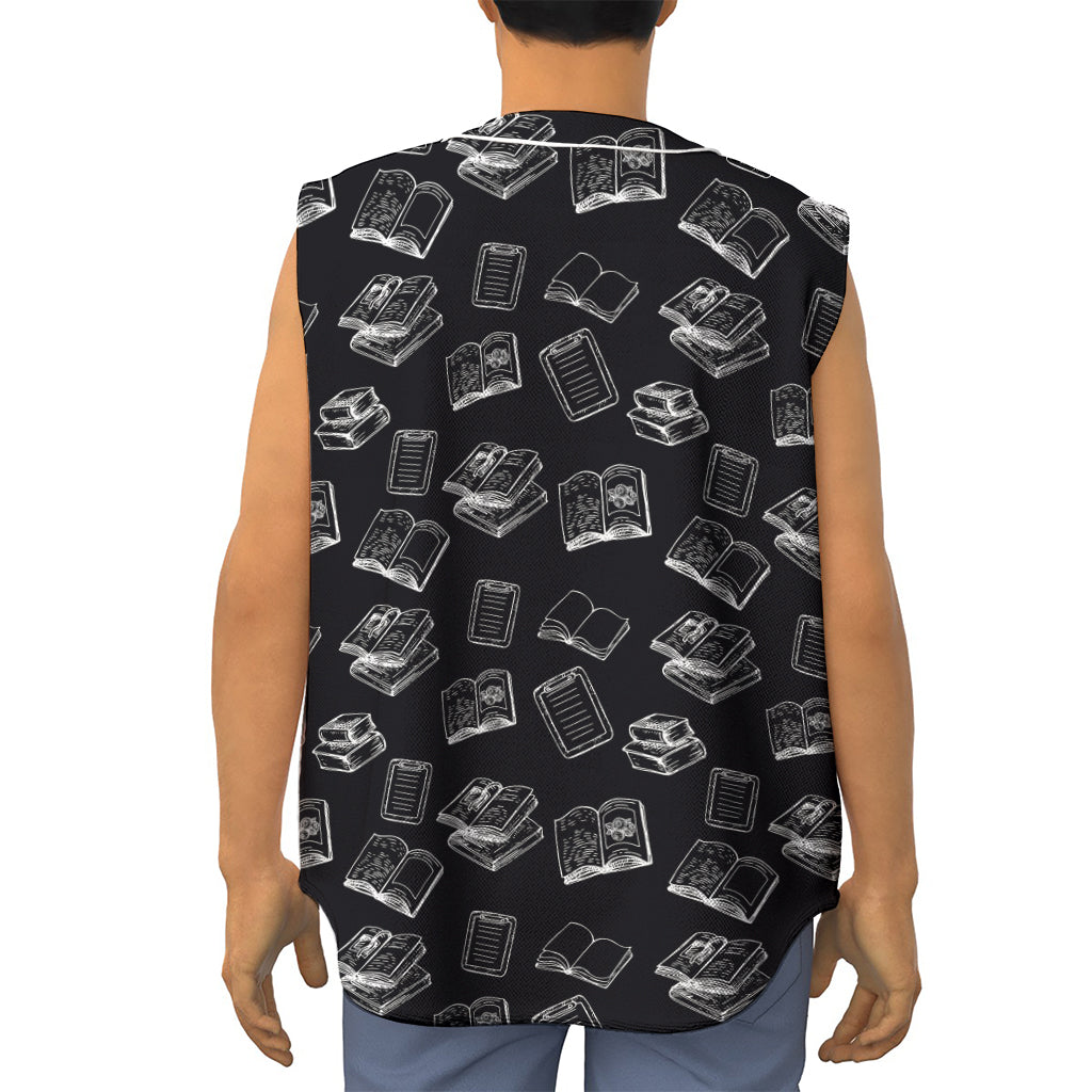 Black And White Books Pattern Print Sleeveless Baseball Jersey