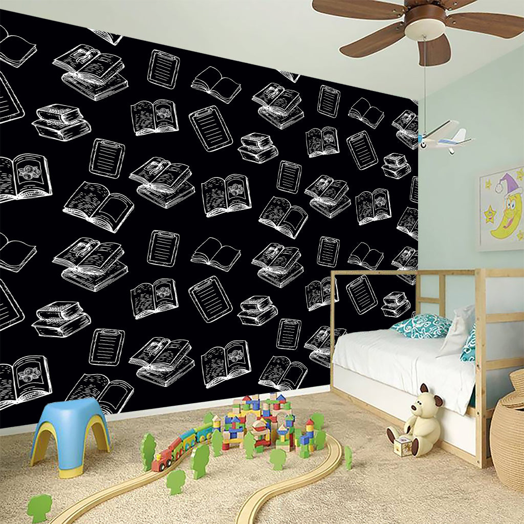 Black And White Books Pattern Print Wall Sticker