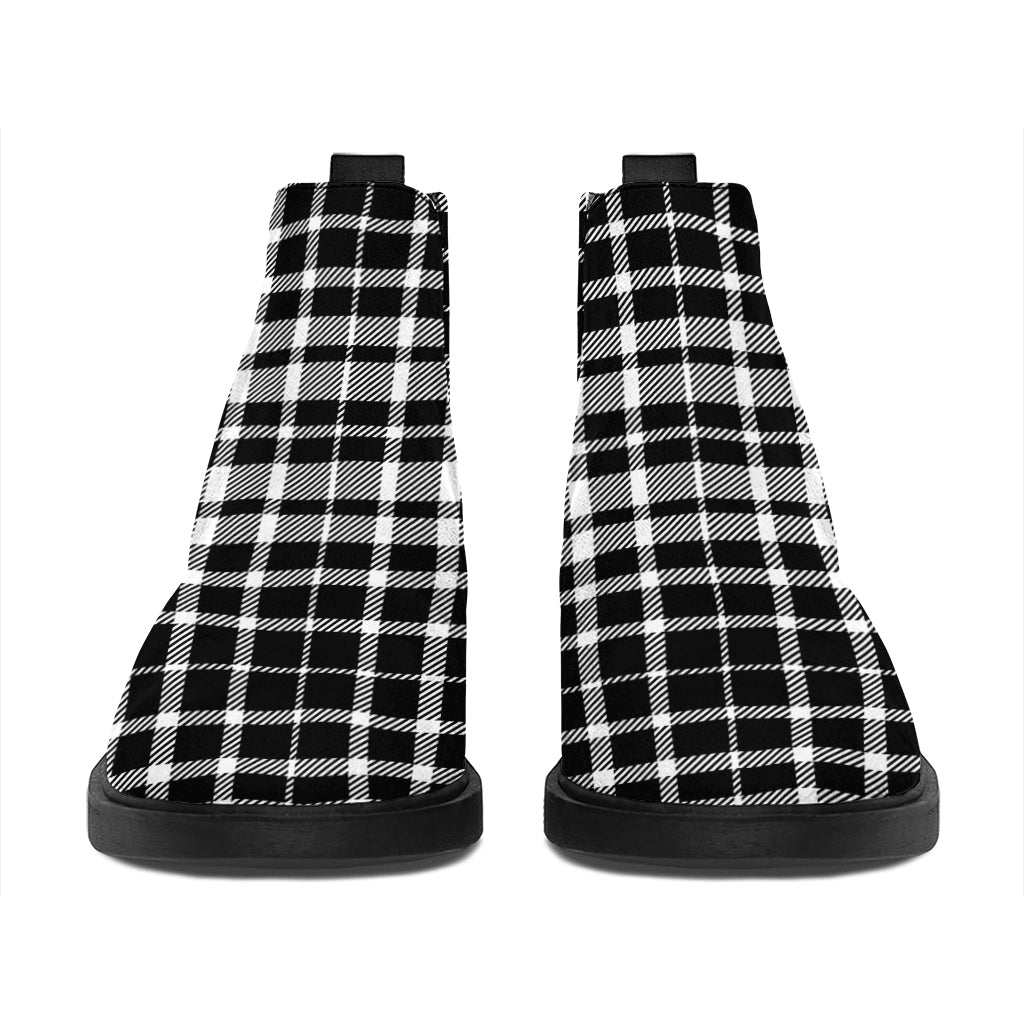 Black And White Border Tartan Print Flat Ankle Boots