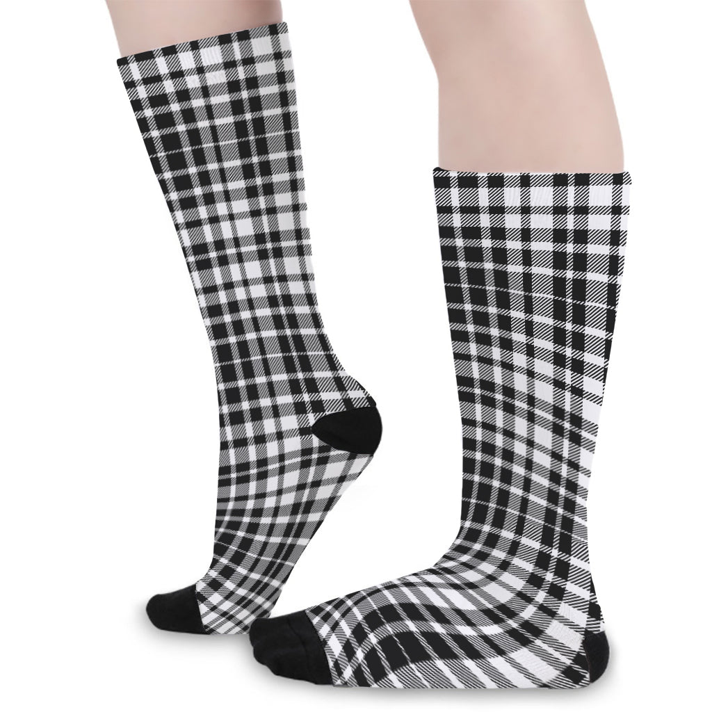 Black And White Border Tartan Print Long Socks