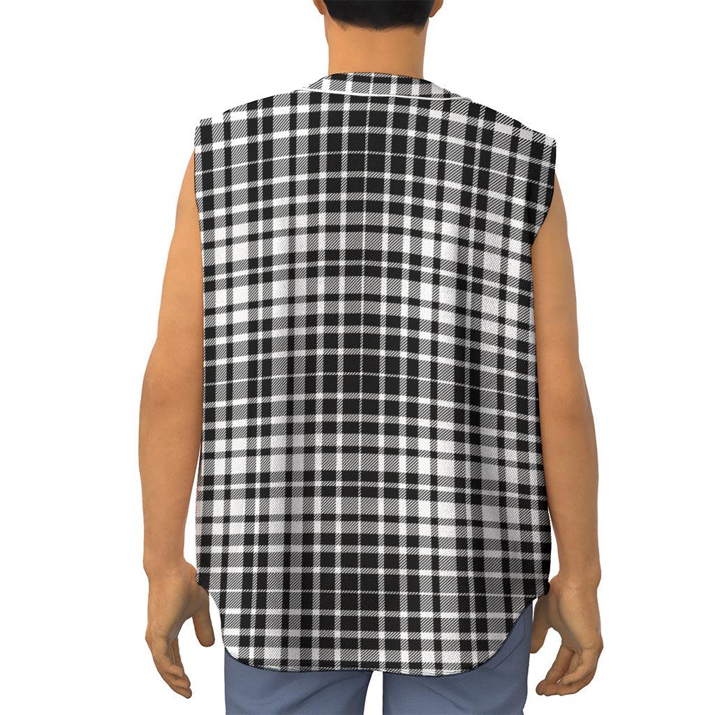Black And White Border Tartan Print Sleeveless Baseball Jersey