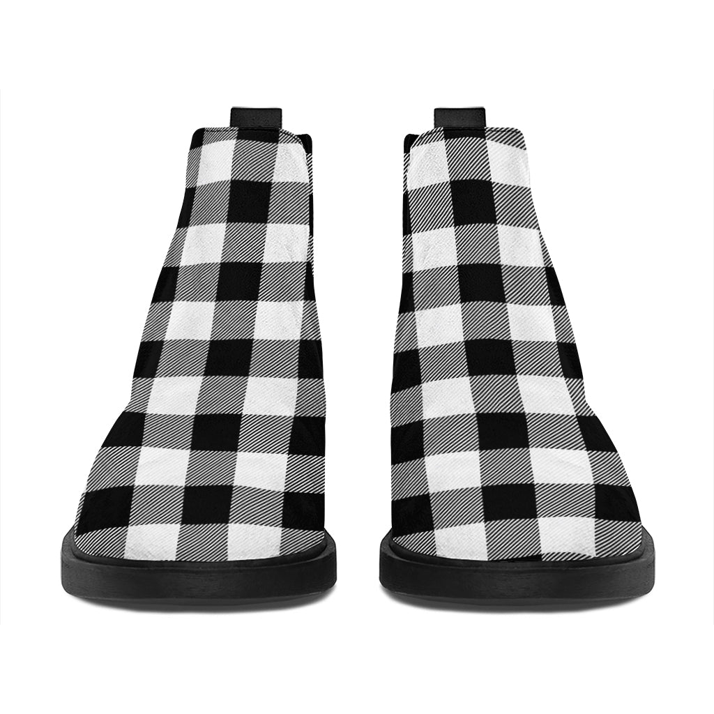 Black And White Buffalo Plaid Print Flat Ankle Boots