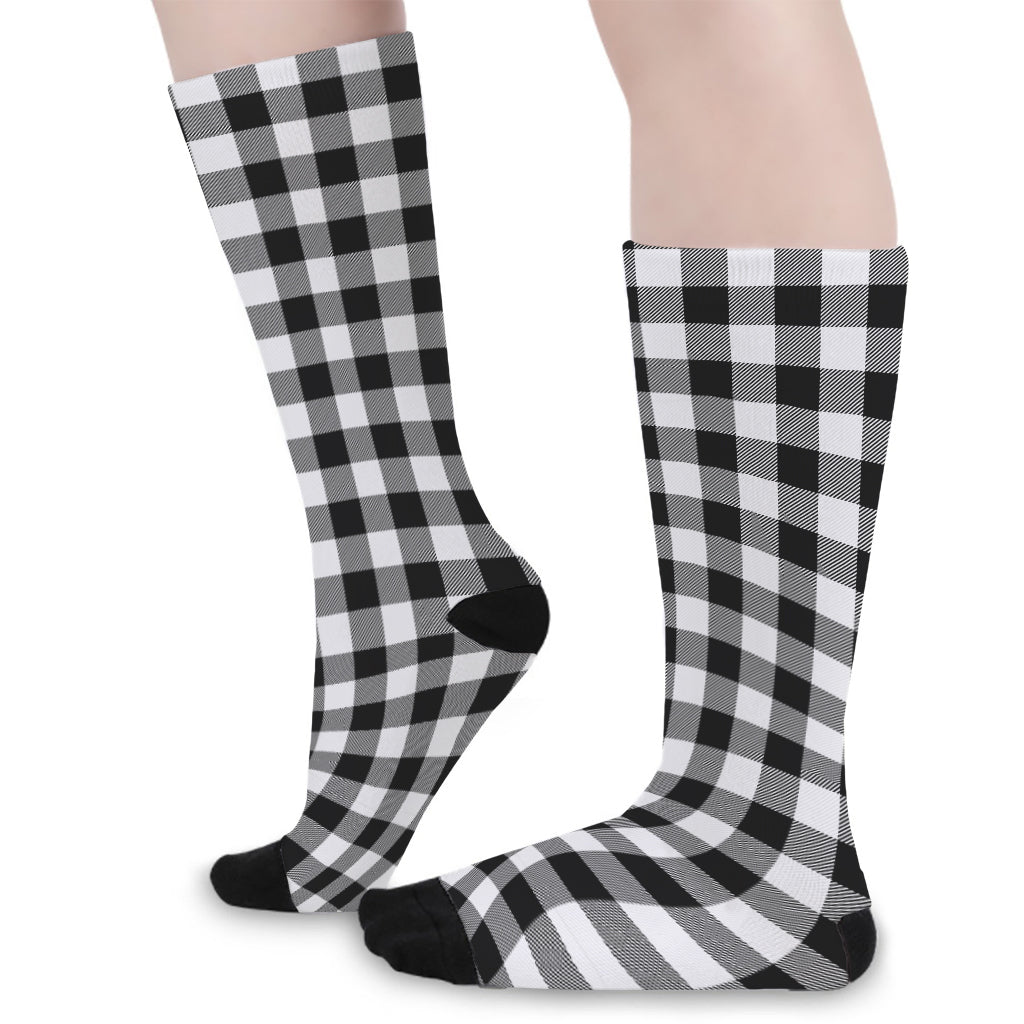 Black And White Buffalo Plaid Print Long Socks