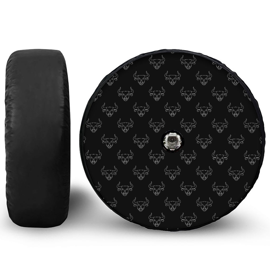 Black And White Bull Pattern Print Tire Cover With Camera Hole