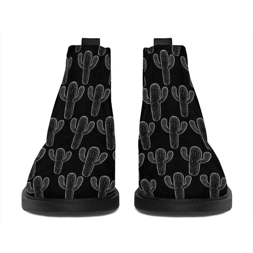 Black And White Cactus Pattern Print Flat Ankle Boots