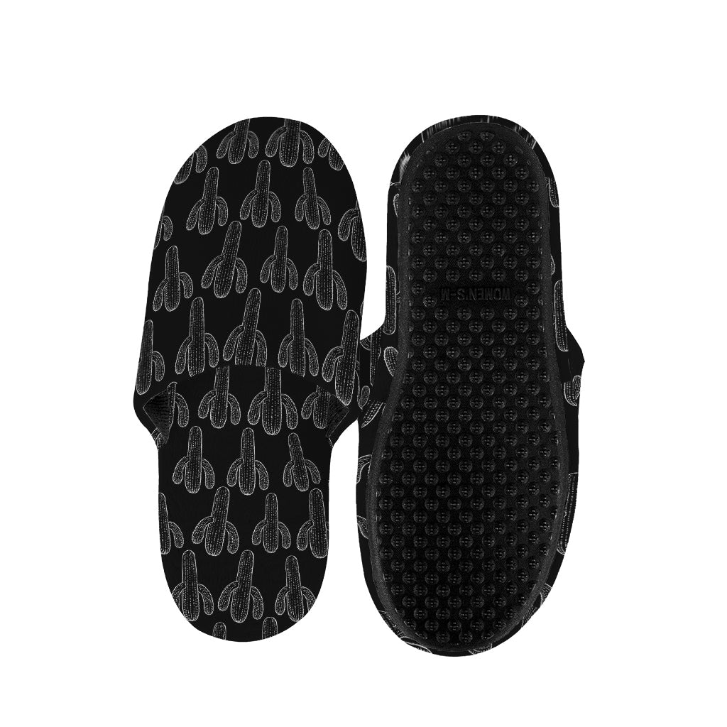 Black And White Cactus Pattern Print Slippers