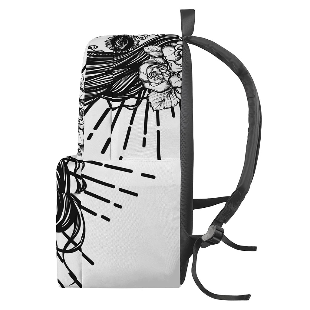 Black And White Calavera Girl Print Backpack
