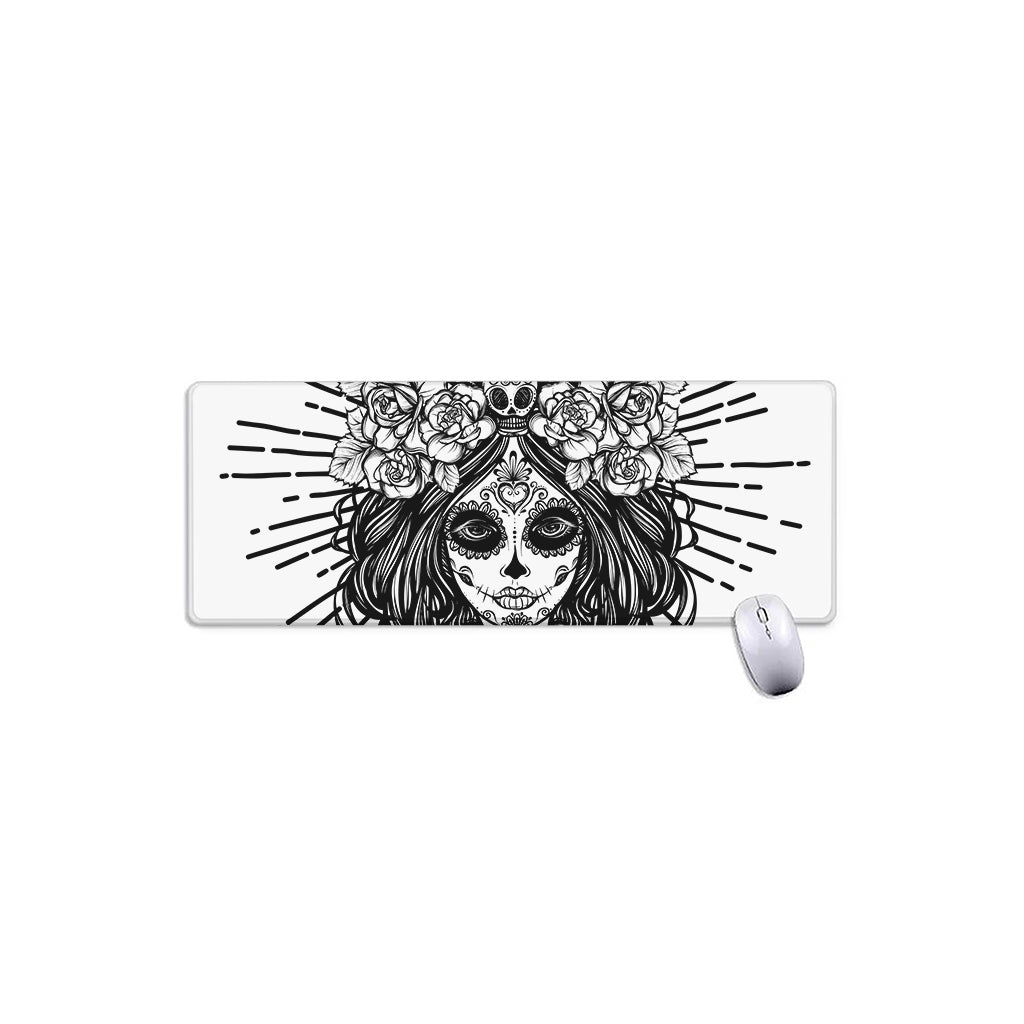 Black And White Calavera Girl Print Extended Mouse Pad