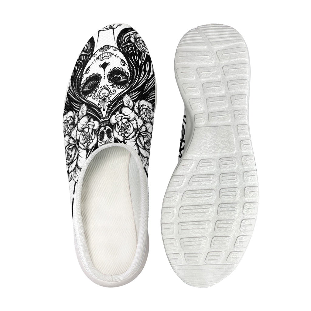 Black And White Calavera Girl Print Mesh Casual Shoes