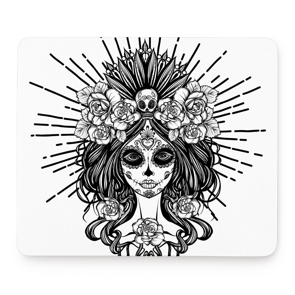 Black And White Calavera Girl Print Mouse Pad