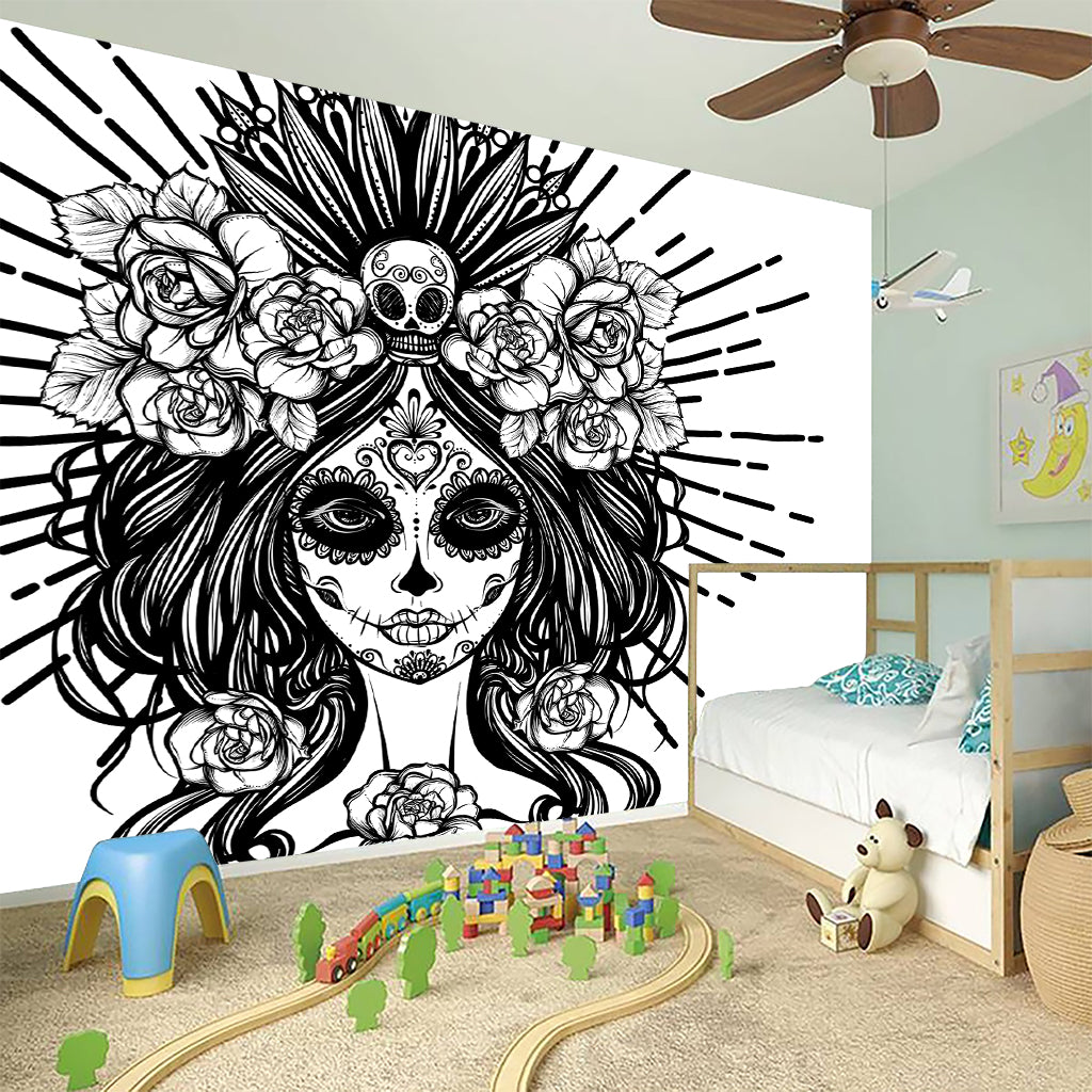 Black And White Calavera Girl Print Wall Sticker