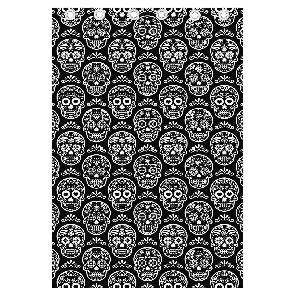 Black And White Calavera Skull Print Curtain