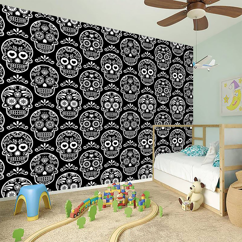Black And White Calavera Skull Print Wall Sticker