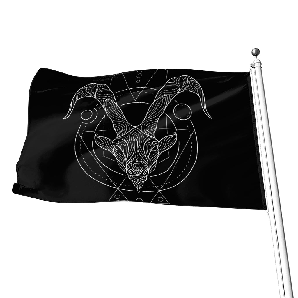 Black And White Capricorn Sign Print Flag