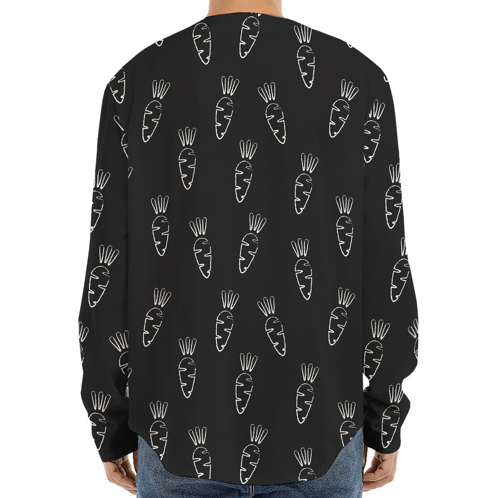 Black And White Carrot Pattern Print Long Sleeve Baseball Jersey
