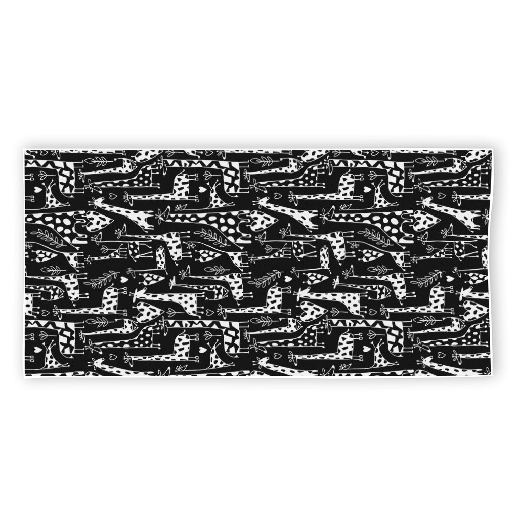 Black And White Cartoon Giraffe Print Beach Towel