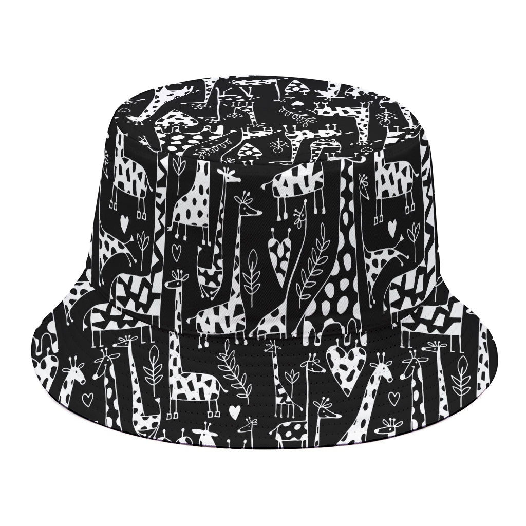 Black And White Cartoon Giraffe Print Bucket Hat