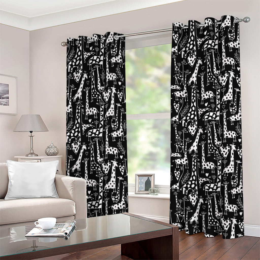 Black And White Cartoon Giraffe Print Grommet Curtains