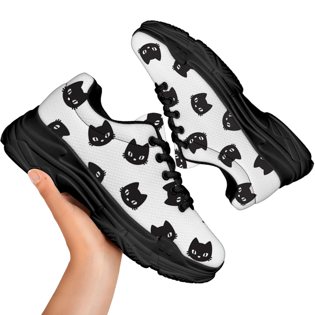 Black And White Cat Pattern Print Black Chunky Shoes