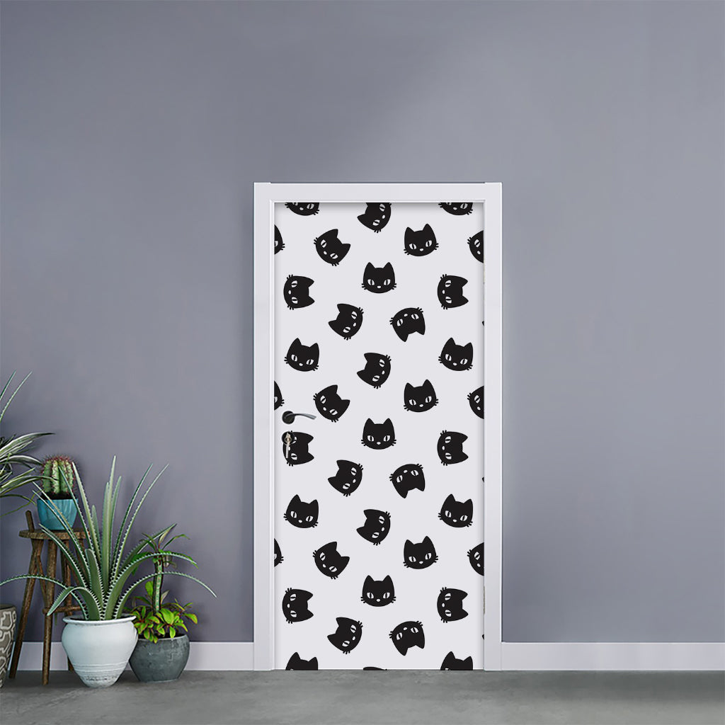 Black And White Cat Pattern Print Door Sticker