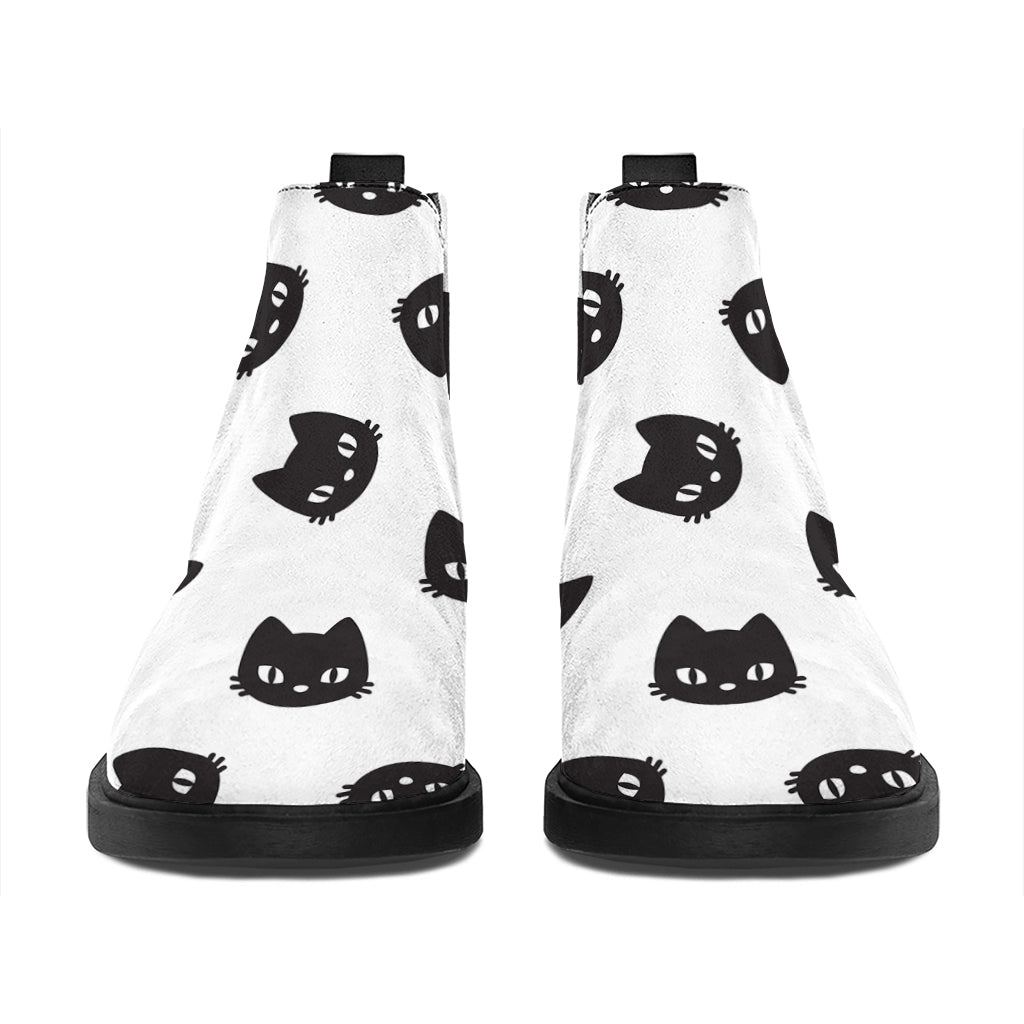Black And White Cat Pattern Print Flat Ankle Boots