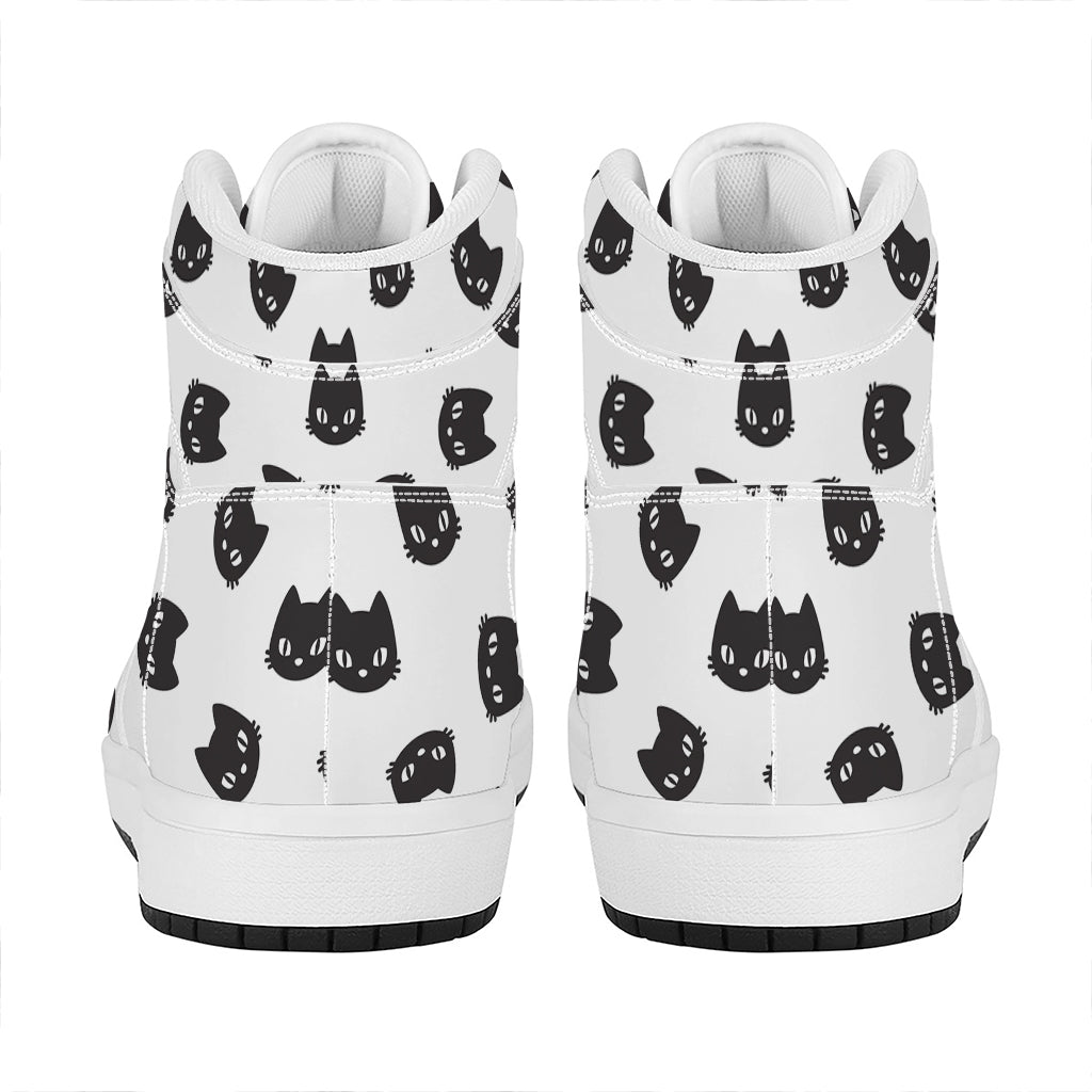 Black And White Cat Pattern Print High Top Leather Sneakers