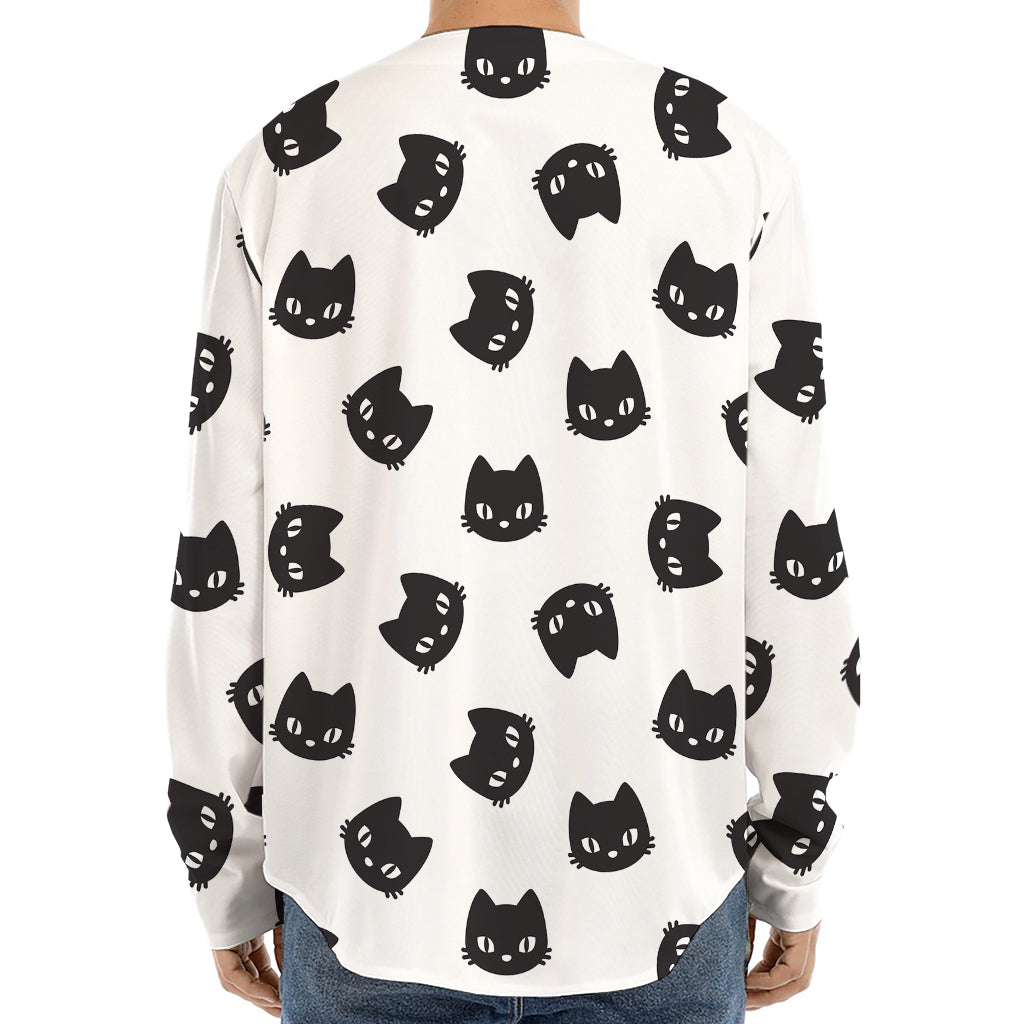 Black And White Cat Pattern Print Long Sleeve Baseball Jersey