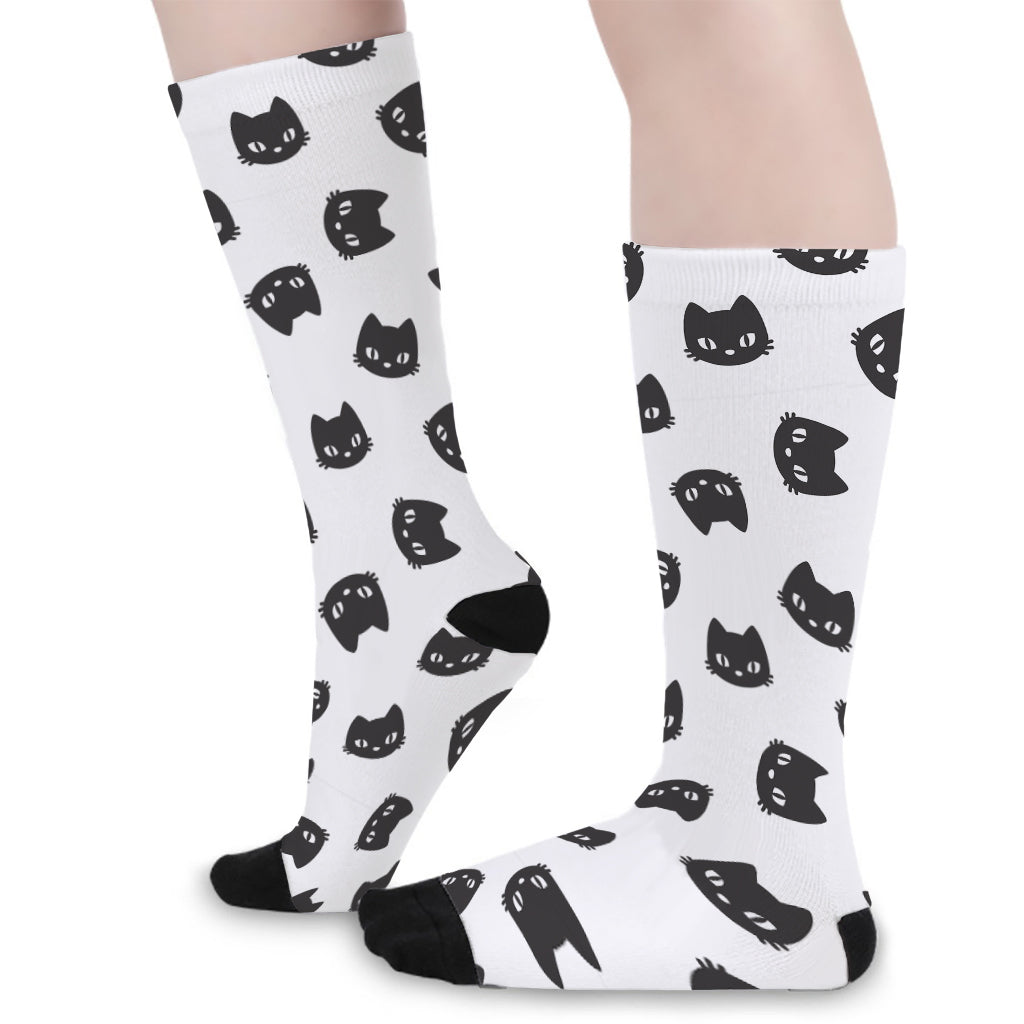 Black And White Cat Pattern Print Long Socks