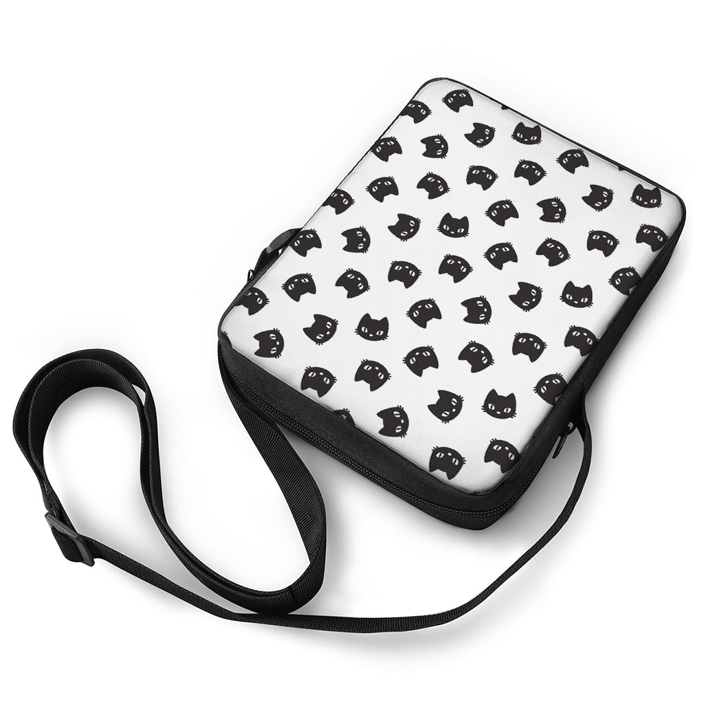 Black And White Cat Pattern Print Rectangular Crossbody Bag