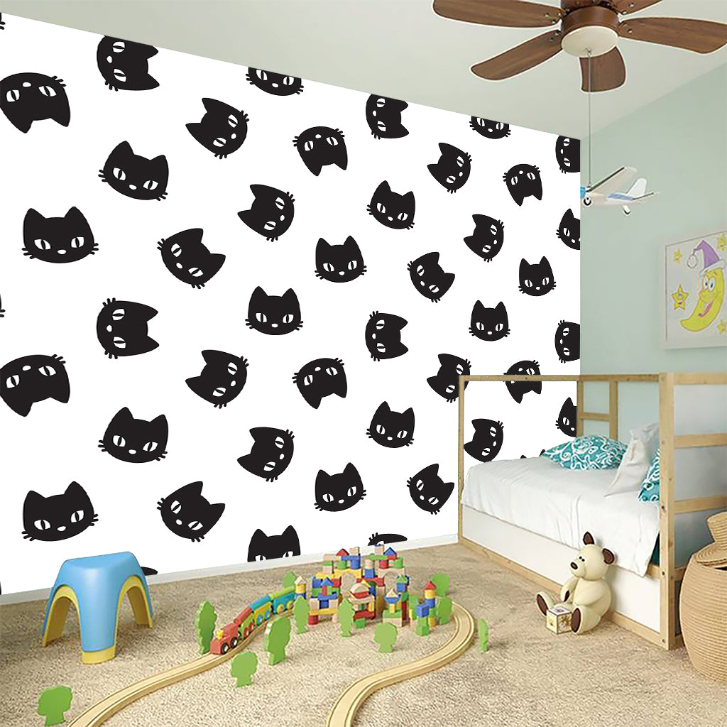 Black And White Cat Pattern Print Wall Sticker