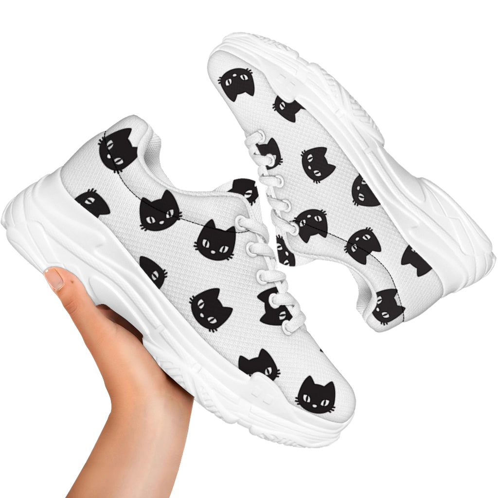 Black And White Cat Pattern Print White Chunky Shoes