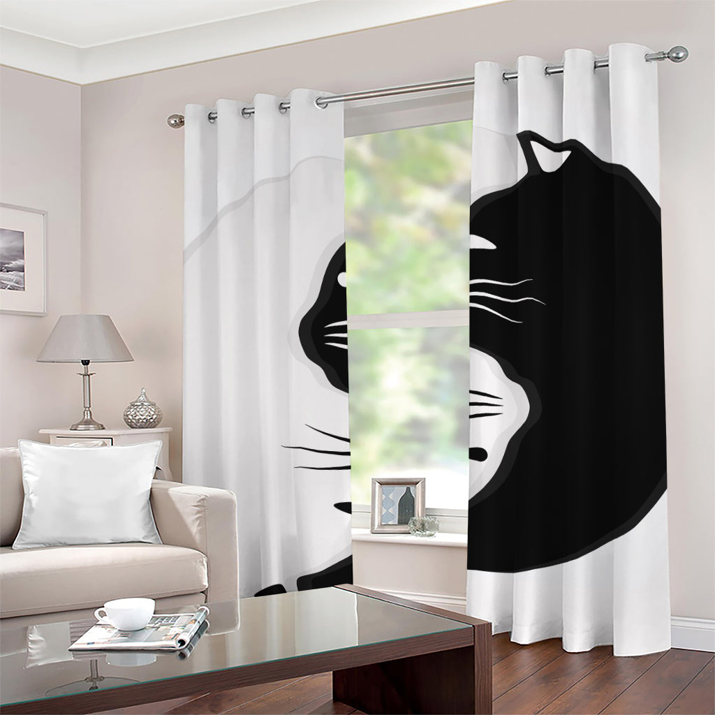 Black And White Cat Yin Yang Print Grommet Curtains