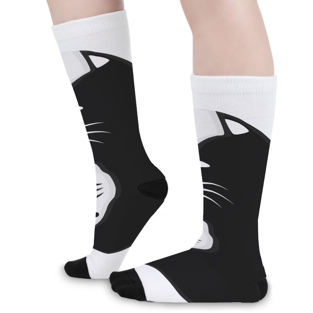 Black And White Cat Yin Yang Print Long Socks