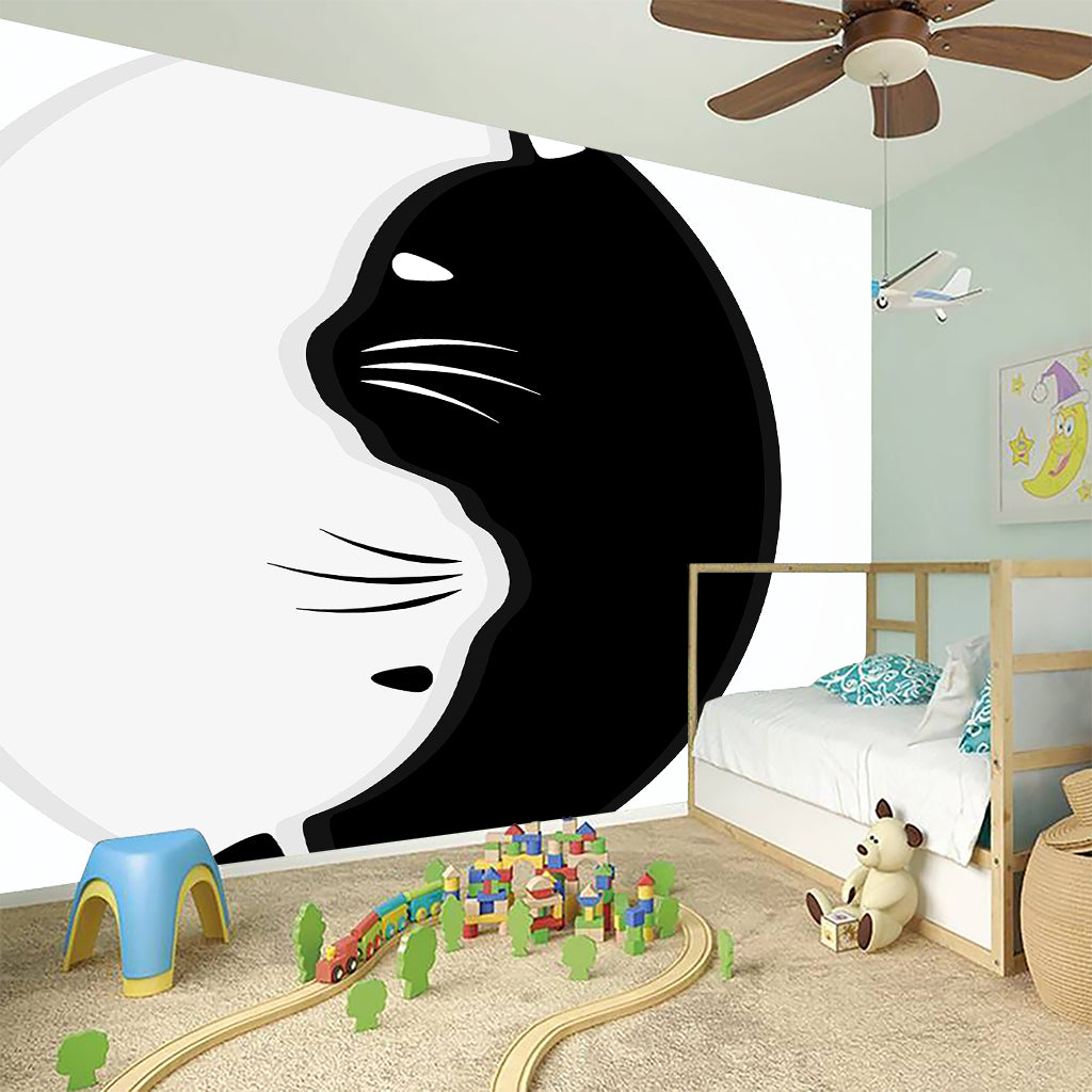 Black And White Cat Yin Yang Print Wall Sticker