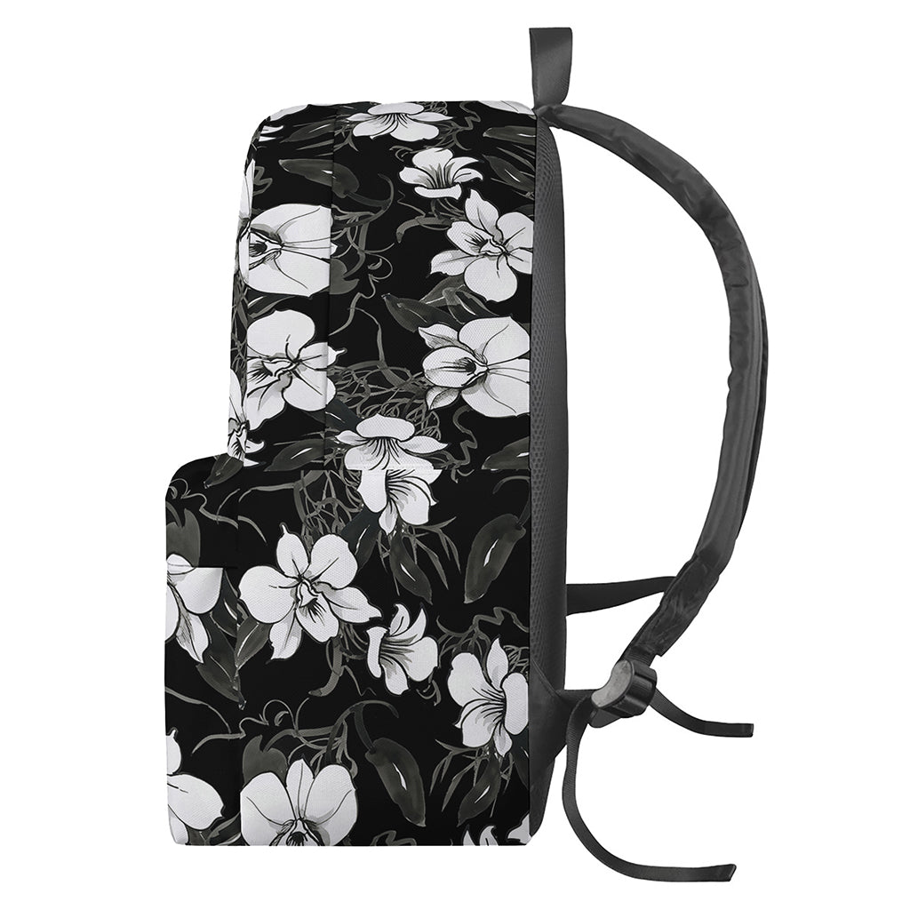 Black And White Cattleya Pattern Print Backpack